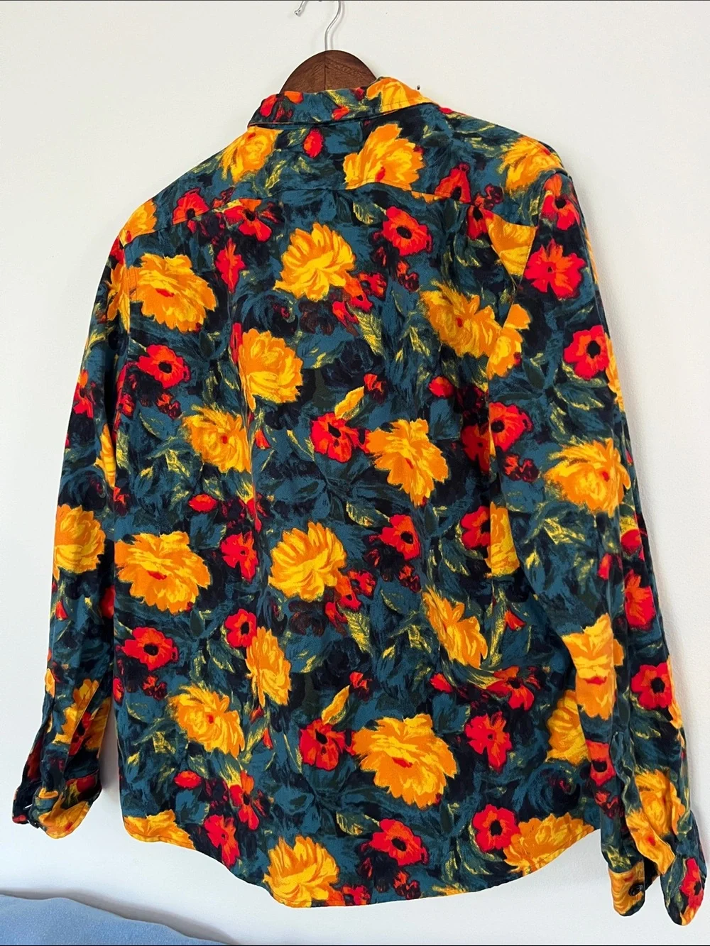 J Crew Mid Weight Flannel Floral Button-Up Shirt in Yellow & Red on Dark Green